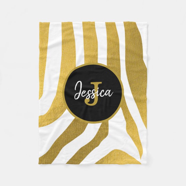 Anpassad Faux Guld Zebra tryck Rand Mönster Fleecefilt (Framsidan)