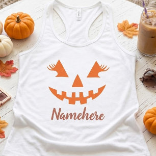 Anpassad feminil jack o lykta pumpa Halloween Linne Med Racerback