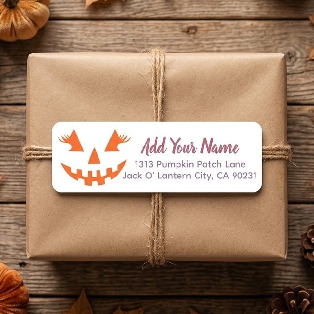 Anpassad feminint Jack O Lantern-pumpa Halloween Returadress Etikett (Skapare uppladdad)