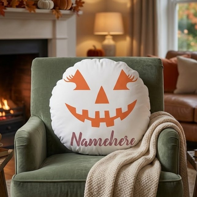 Anpassad feminint Jack O Lantern-pumpa Halloween Rund Kudde (Skapare uppladdad)