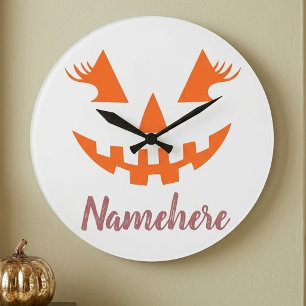 Anpassad feminint Jack O Lantern-pumpa Halloween Stor Klocka