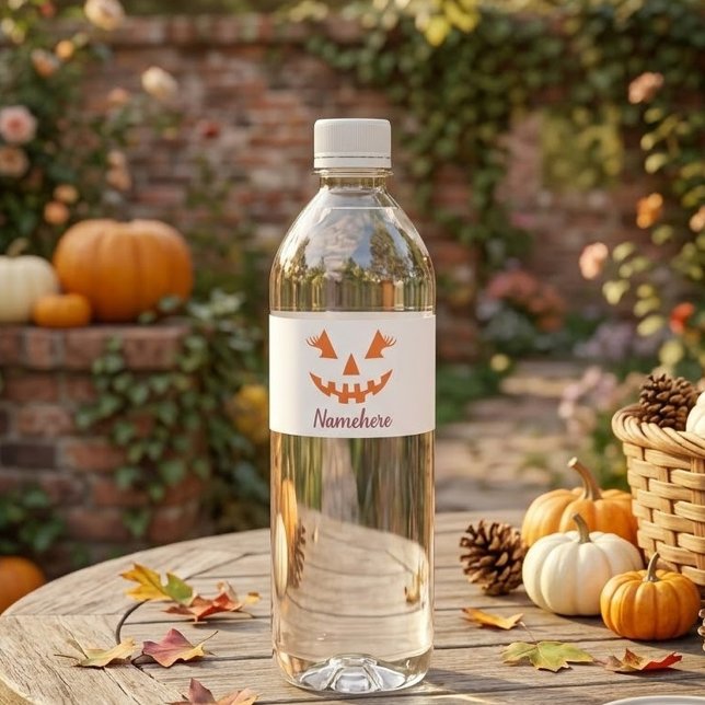 Anpassad feminint Jack O Lantern-pumpa Halloween Vattenflaska Etikett (Skapare uppladdad)