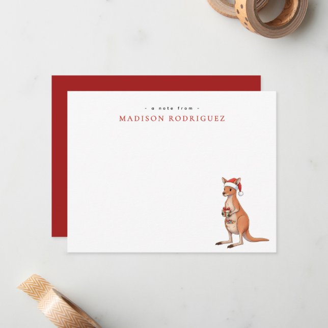 Anpassad Festiv Känguru Med Tomtehatt Jul Anteckningskort (Fram/Back In Situ)