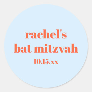 Anpassad fet typografi blå orange Bat Mitzvah Runt Klistermärke