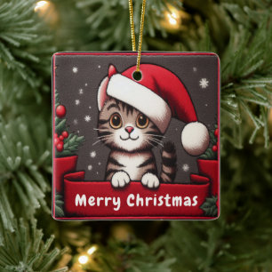 Anpassad fin jul Mischievous Tabby katt Julgransprydnad Keramik