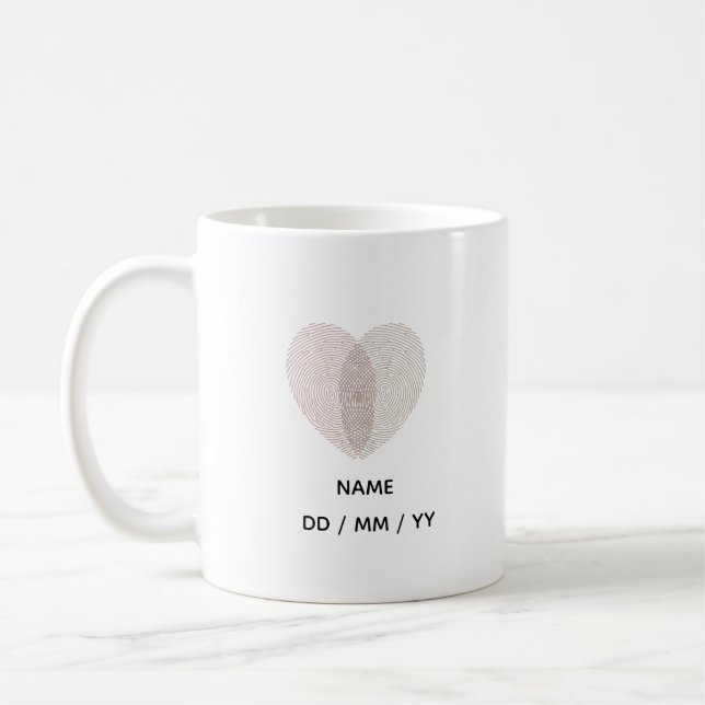 Anpassad fingeravtryck hjärta bröllopsdag  kaffemugg (Vänster)