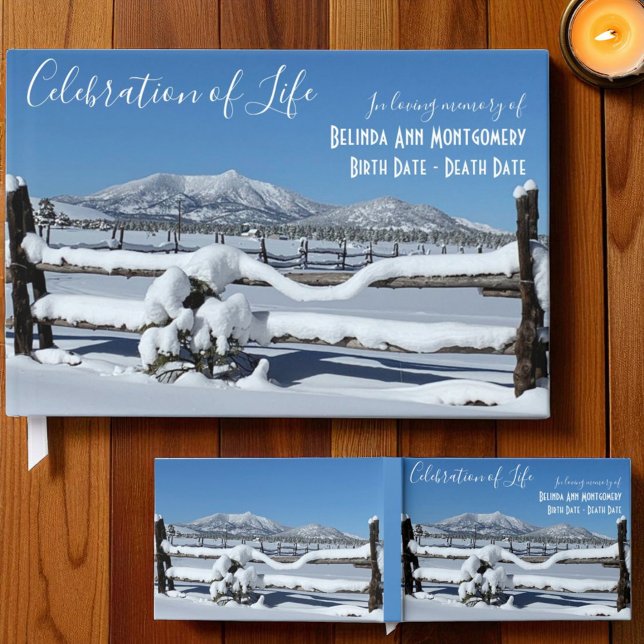 Anpassad firande av liv fräsch vintersnöscen gästböcker (Guestbook template front cover and full view front and back. )