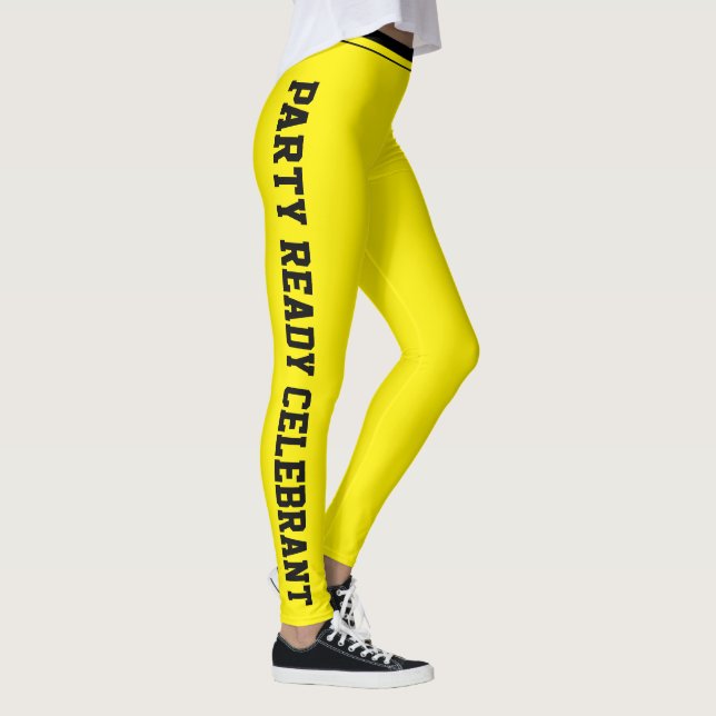 Anpassad firande gul svart monogram födelsedag leggings (Höger)