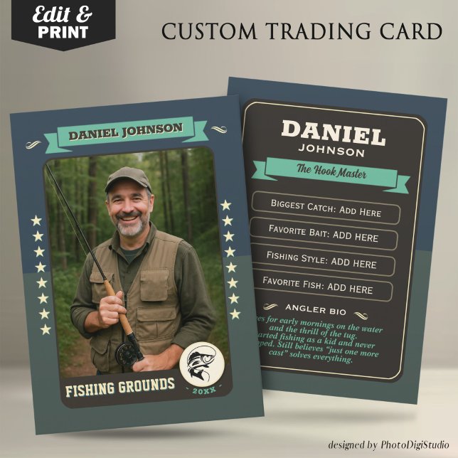 Anpassad Fiskekort, Fiskare Kortpresenter (Custom Fishing Trading Card, Fisherman Trading Card Custom Gifts for Fishermen, Angler Card)