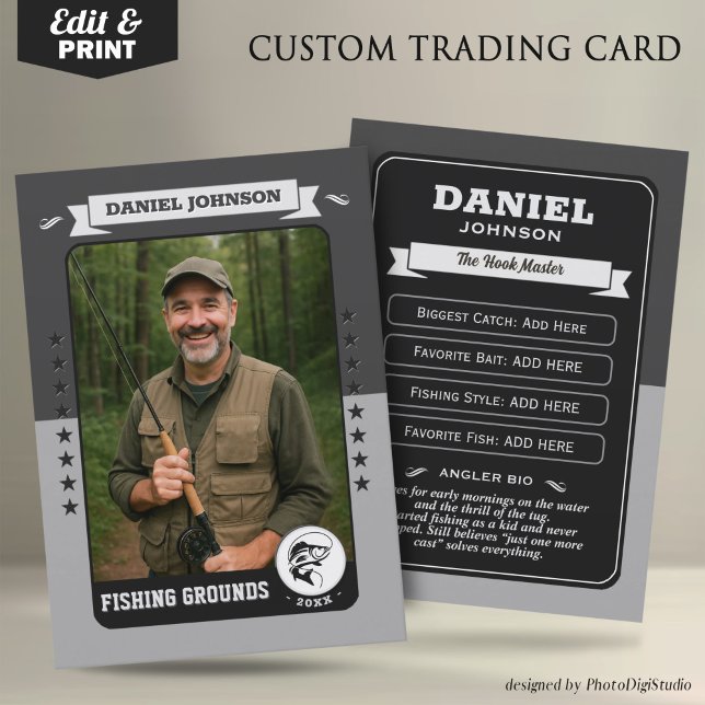 Anpassad Fiskekort, Fiskargåvor (Custom Fishing Trading Card, Fisherman Trading Card Custom Gifts for Fishermen, Angler Card)