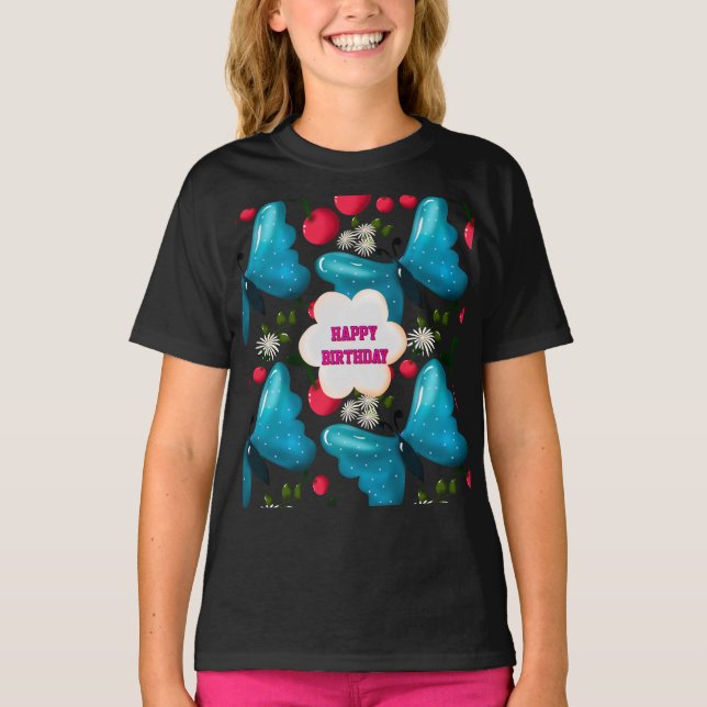 Anpassad fjärils födelsedagsfest matchande set t shirt (Framsida)