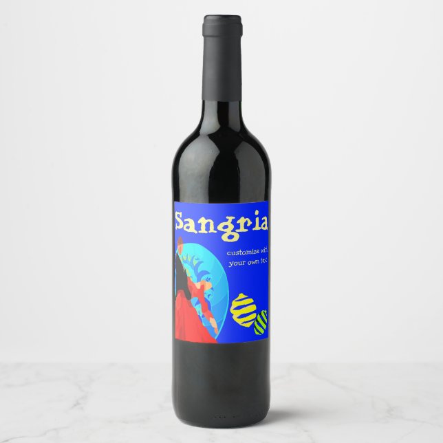 Anpassad Flamenco Sangria Vinflaska Etikett (Framsida)