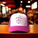 Anpassad flickkapten båt nautisk ankar rosa mössa keps<br><div class="desc">Anpassad flickbåt mössa med ett varmt rosa nautisk ankar som läser KAPTEN och ditt personliga namn. Bra present till en flickas båttur,  din egen segelbåt,  yacht,  båtbesättning,  bröllopsfest.</div>