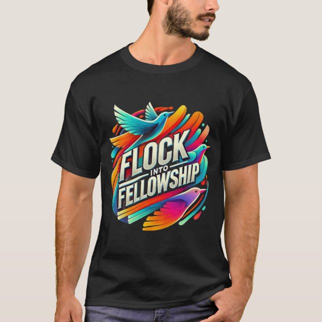 Anpassad Flock into Fellowship Flerfärgad T-Shirt  (Framsida)