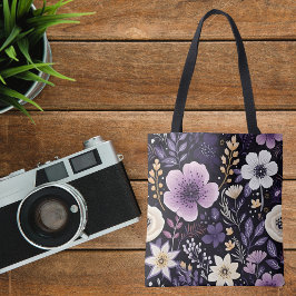 Anpassad flugsäck med lila blommor för henne, mamm tygkasse