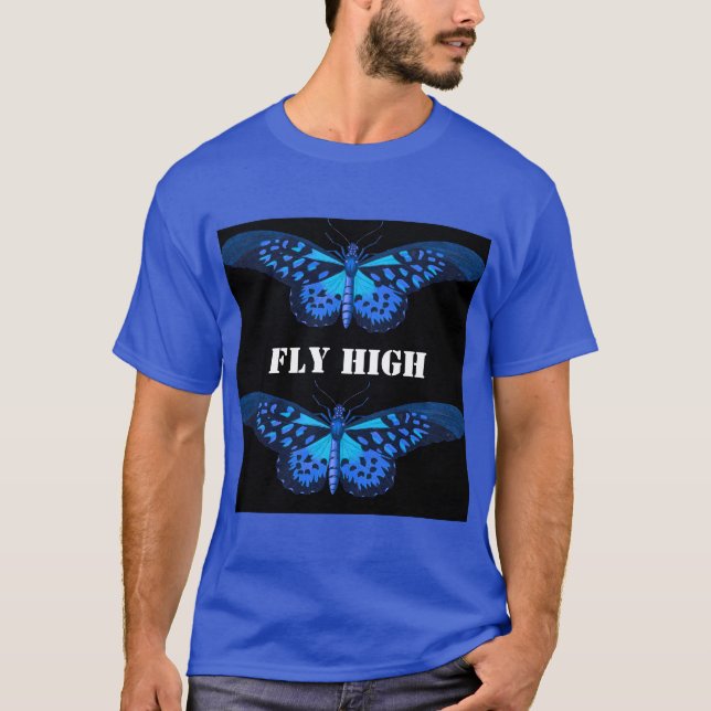 Anpassad Fly High Text Deep Royal Basic Mörk T-Shi T Shirt (Framsida)