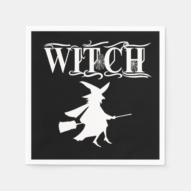Anpassad Flygande Häxa Vit Typografi Halloween Pappersservett (Framsidan)