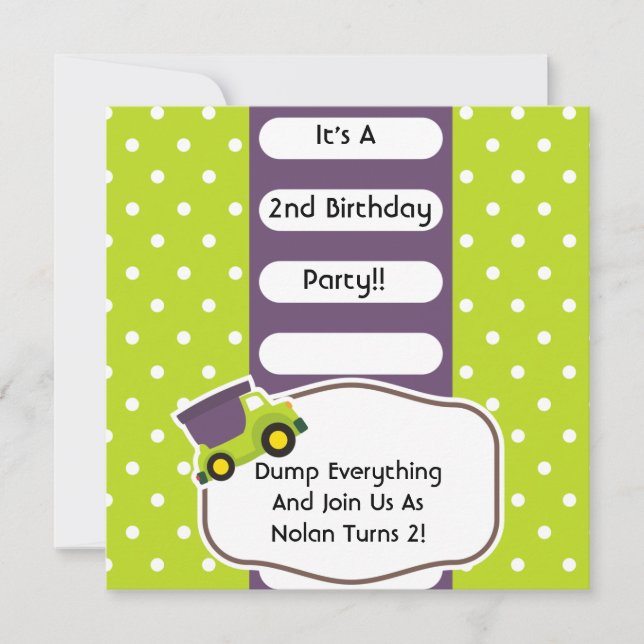 Anpassad födelsedag för byggnation i Lastbil Inbjudningar (Framsida)