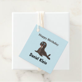 Anpassad födelsedag söt grå säl blå gåvor etiketter