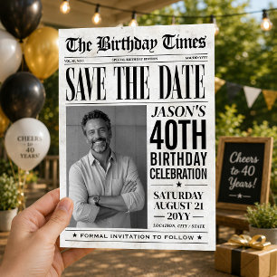Anpassad Födelsedags Tidning Save the Date Fotokor Spara Datumet