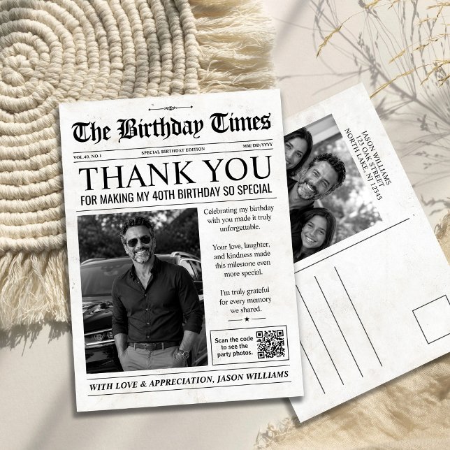 Anpassad Födelsedags Tidning Tack Kort (Custom Birthday Newspaper Thank You Card)