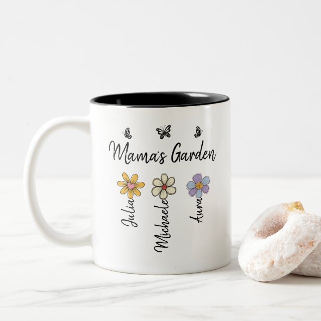 Anpassad födelsedagsblomma kopp Namn, Mamas trädgå (Med munk)