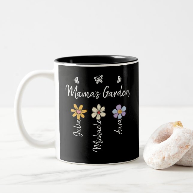 Anpassad födelsedagsblomma kopp Namn, Mamas trädgå (Med munk)