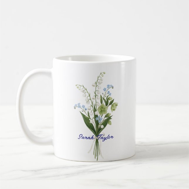 Anpassad Födelsedagsblomma Liljekonvalj Kaffemugg (Vänster)