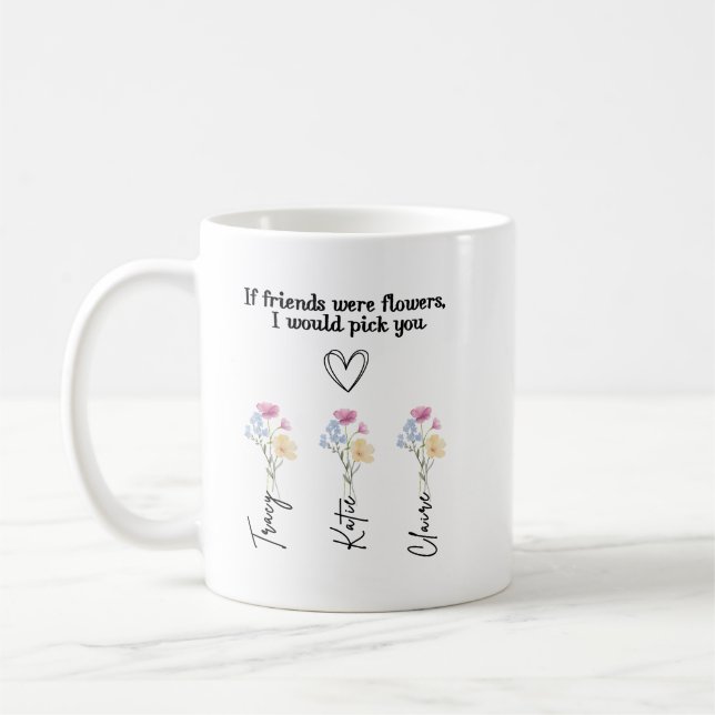 Anpassad födelsedagsblomma Vänskapskaffe Mugg, Kaffemugg (Vänster)