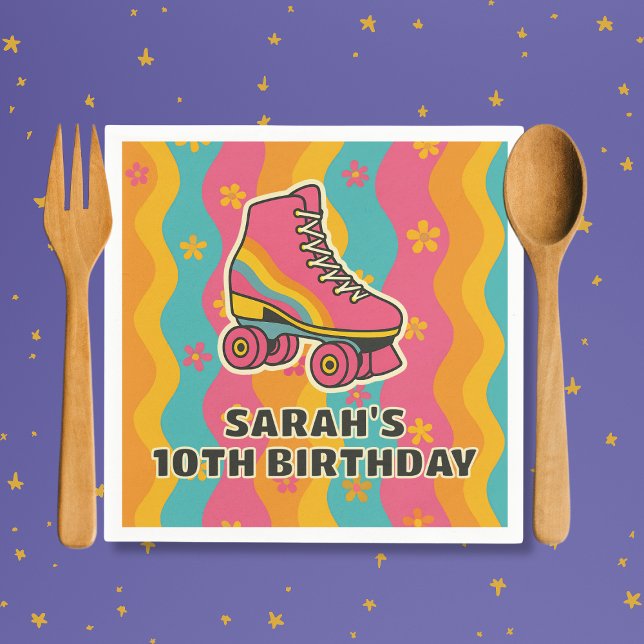 Anpassad Födelsedagsfest för Roller Skating Girl Pappersservett (Custom Name Roller Skating Girl Birthday Party Napkins
)