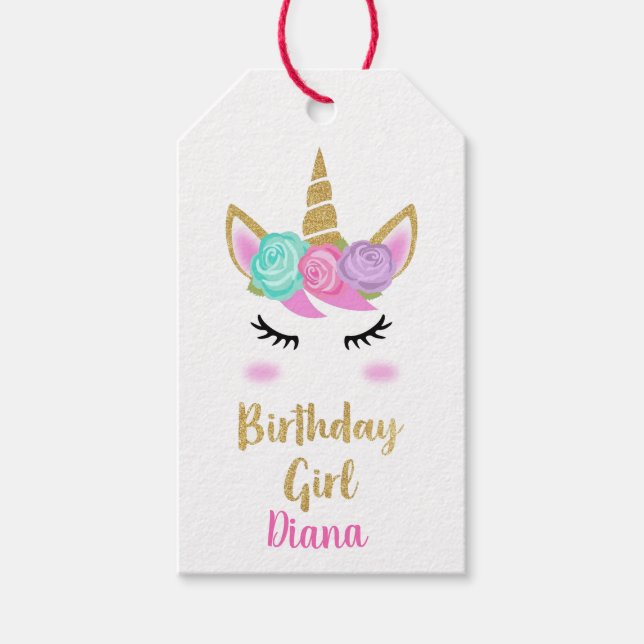 Anpassad födelsedagsfirande för flickor med enhörn presentetikett (Framsidan)