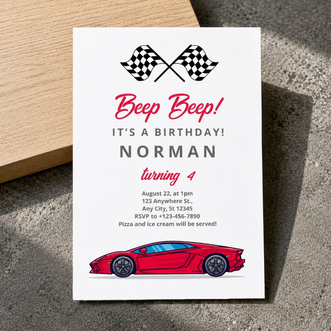 Anpassad Födelsedagsracingbil för Pojkar Inbjudningar (Custom Birthday Race Car for Boys Invitation, 4th Birthday Invitatio)