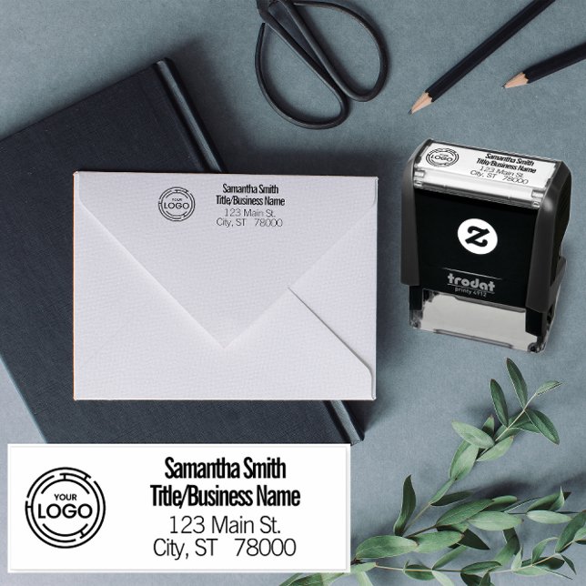 Anpassad företagslogotypadress självfärgande stämpel (Business Logo Self Inking Stamp)