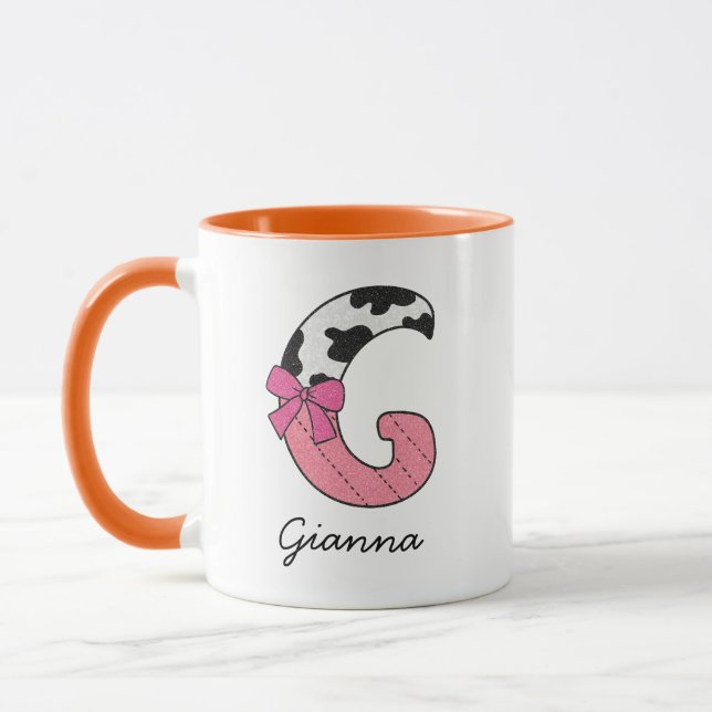 Anpassad Förnamn Mugg | Rosa Ko Bokstav G (Vänster)