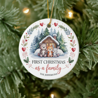 Anpassad Första Familj Jul Julgransprydnad Keramik