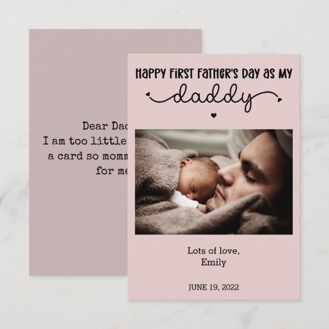 Anpassad Första Fars Dag Söt Minimalistisk Foto Kort (Fram/baksida)