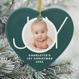 Anpassad Första Julen Babyfoto Grön Julgransprydnad Keramik