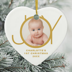 Anpassad Första Julen Babyfoto med Guldskrift Julgransprydnad Keramik