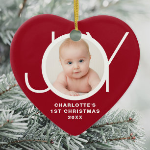 Anpassad Första Julen Babyfoto Röd Julgransprydnad Keramik
