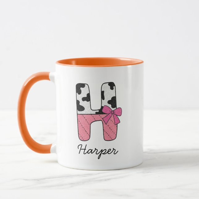 Anpassad Första Namn Kopp | Rosa Ko Brev H (Vänster)