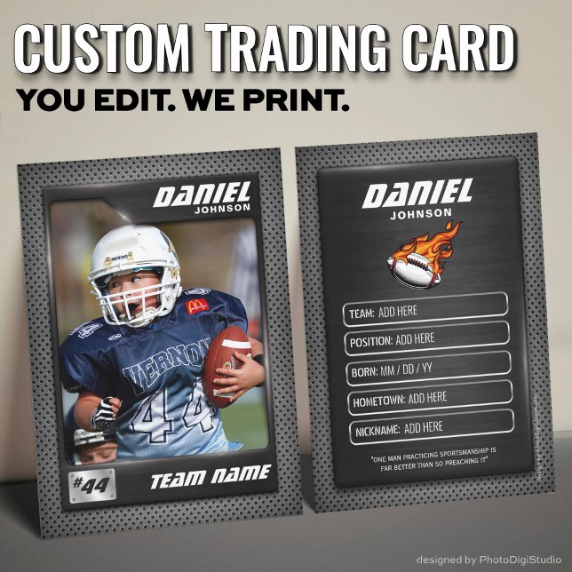 Anpassad fotbollshandelsplakett, Black Graphite Sp (Custom Football Trading Card, Black Graphite Player Card)