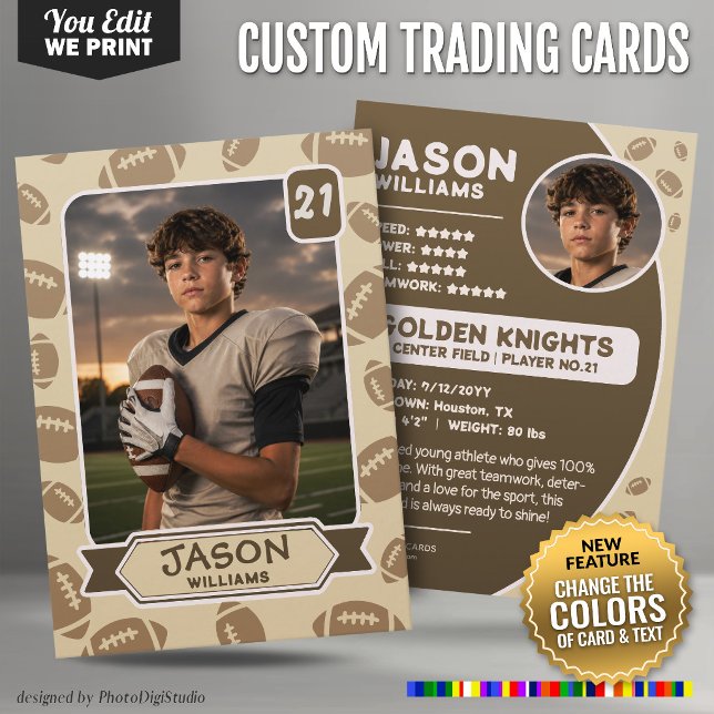 Anpassad fotbollshandelsplakett, redigerbara färge (Custom Football Trading Card, Editable Colors Card)