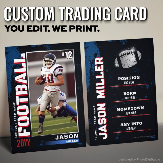 Anpassad fotbollshandelsplakett, US Blue Red Footb (USA Blue Red Football Trading Card Football Card)