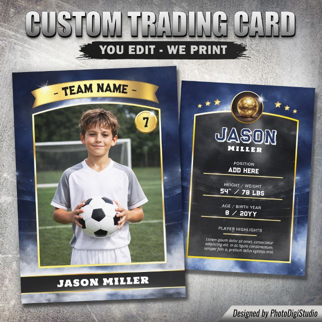Anpassad fotbollshandelsplansch, Blue Gold Stadium (Custom Soccer Trading Card, Blue Gold Stadium Call Calling Card)