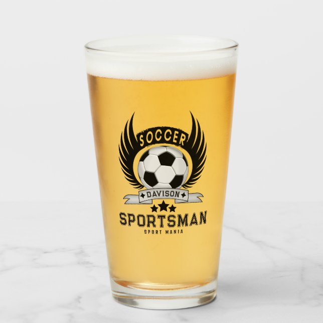 Anpassad fotbollsidrottsemblem med boll och vingar glaskopp (Framsida fylld)