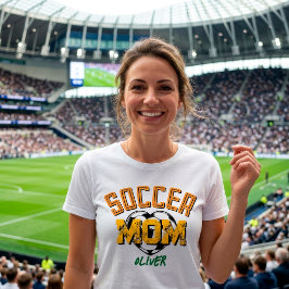 Anpassad fotbollsmamma gul orange hjärta matchdag t shirt