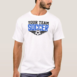 Anpassad fotbollströja för lag blå text T-shirt