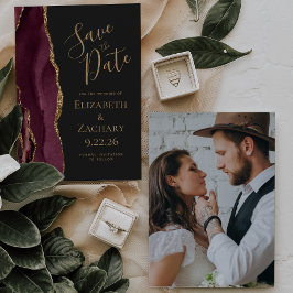 Anpassad Foto Agat Burgunder Guld Save the Date Inbjudningar
