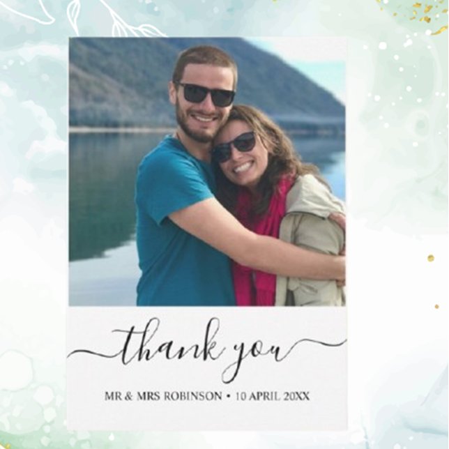 Anpassad foto Avslappnad Bröllop tack Tema Kort (Create heartfelt wedding thank you cards with a custom photo and relaxed theme. )