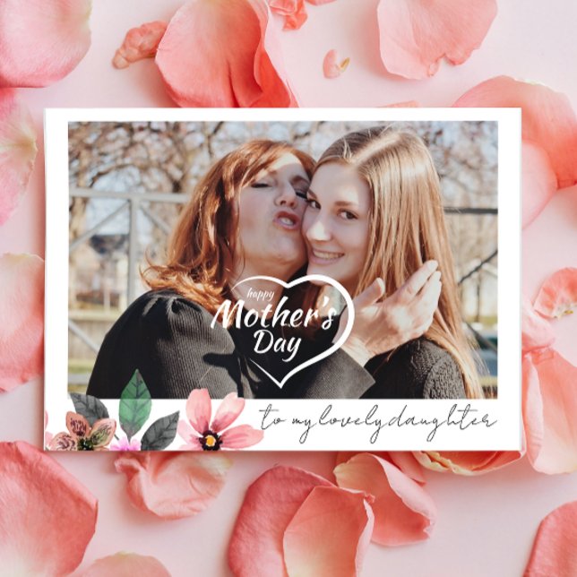 Anpassad Foto Blommig Glad Mors Dag Dotter  Helgkort (Skapare uppladdad)